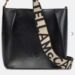 Stella McCartney Black Shoulder Bag with Beige Logo Strap
